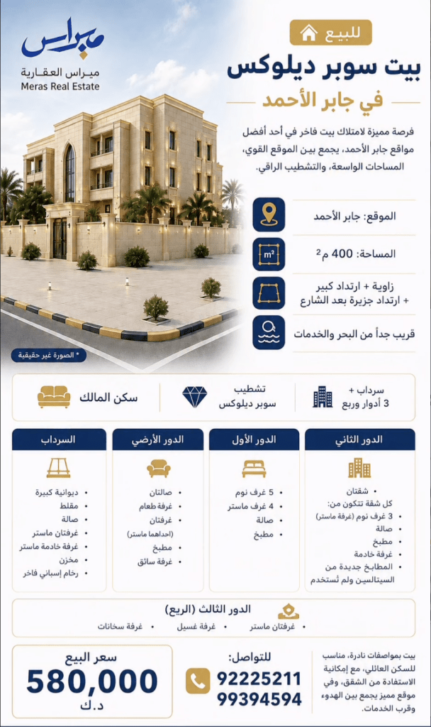 بيت  للبيع في جابر الاحمد