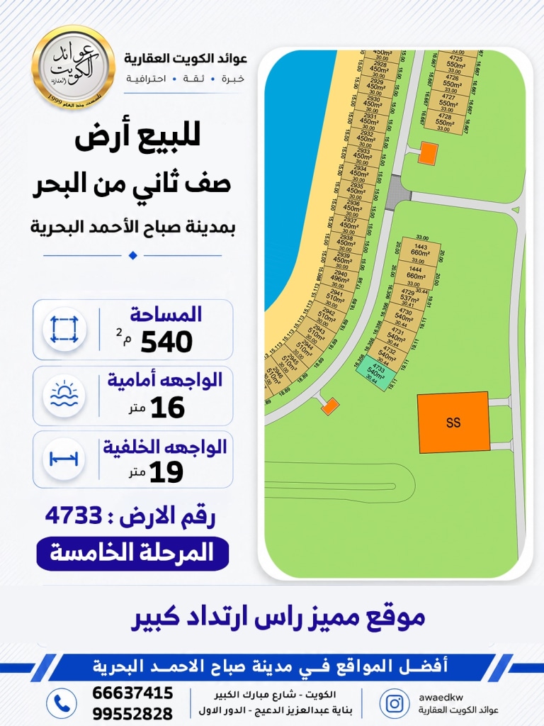 أرض  للبيع في صباح الأحمد البحرية - الخيران
