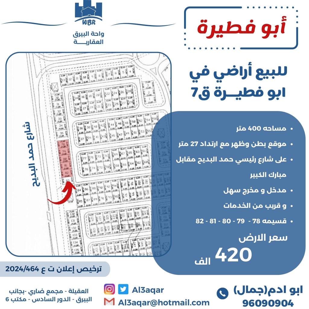 ارض للبيع في ابو فطيرة