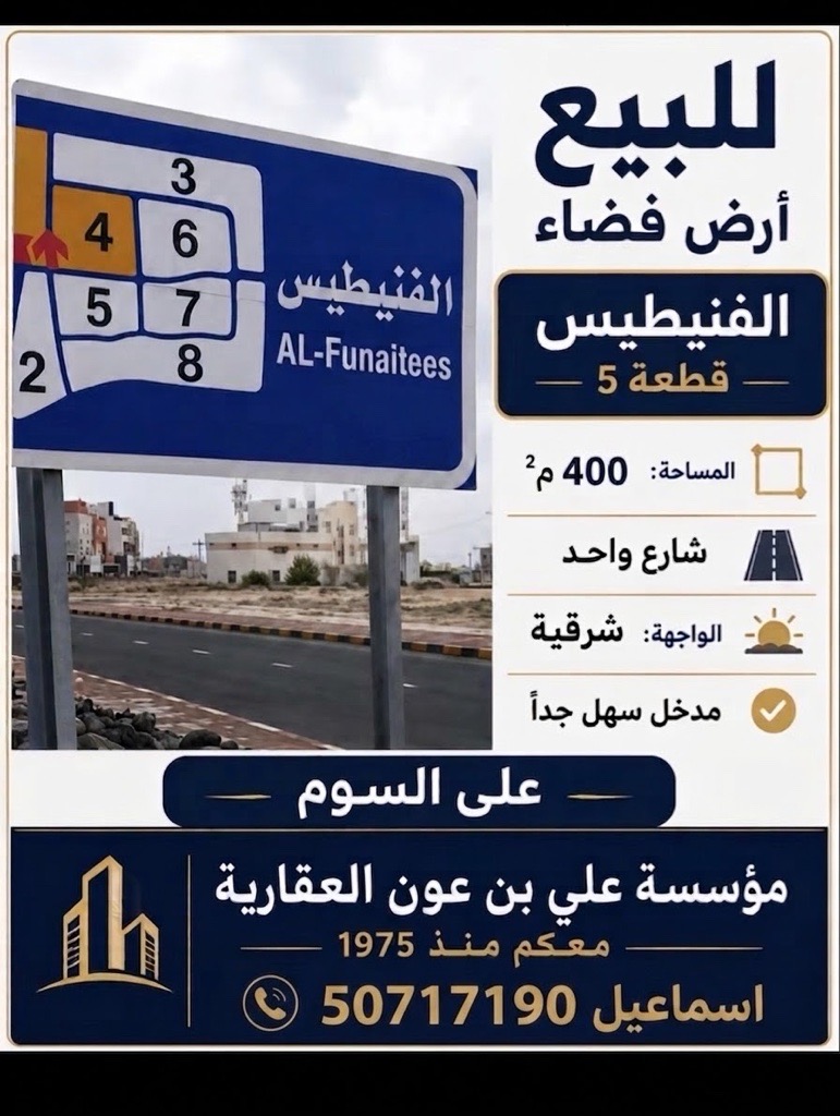 أرض  للبيع في الفنيطيس